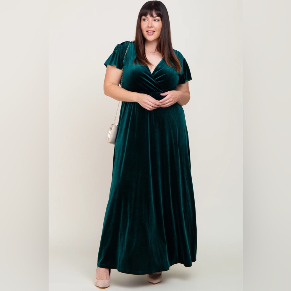 Hunter Green Velvet Plus Maternity Maxi Dress - See N Be Seen by PinkBlush